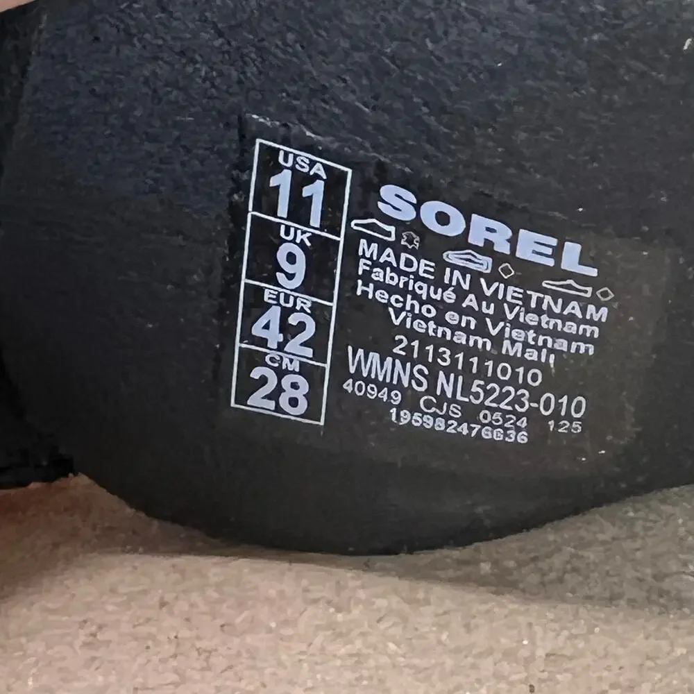 Sorel Rein CB Slide Leather Platform Sandal Black Women's 11 Tried On - Picture 10 of 11